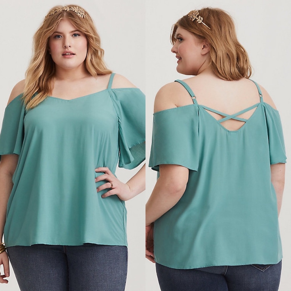Torrid green cold shoulder challis blouse
